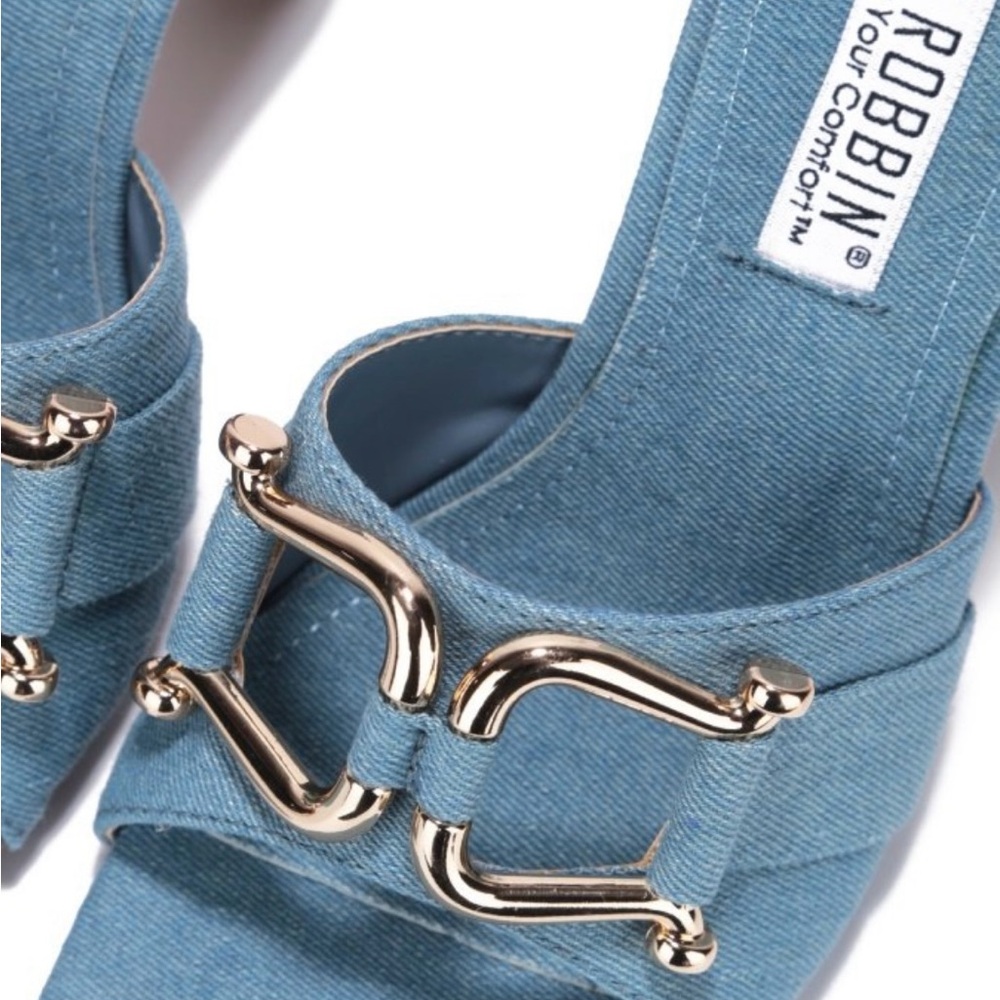 Blue Denim High Heel Mules - Picture 3 of 4